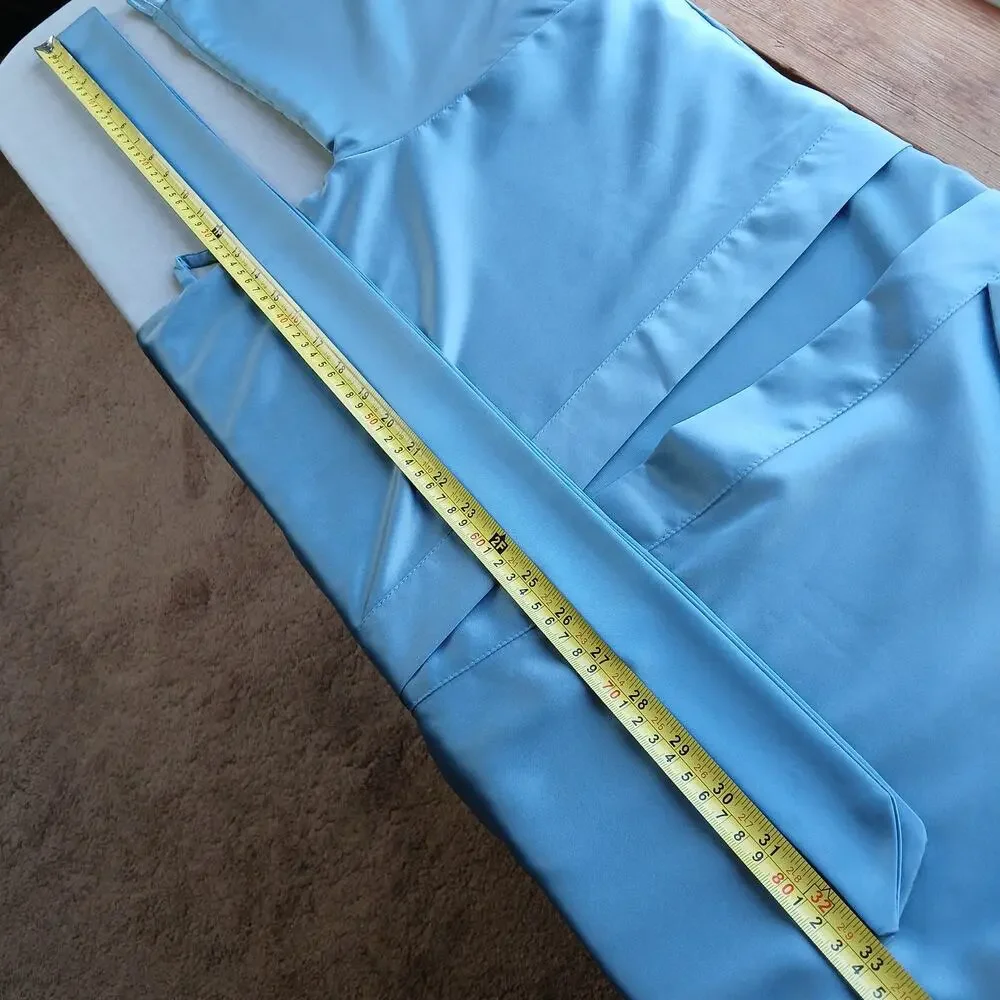 Blue Satin Lightweight Robe Men's Small shiny midi maxi kimono quiet luxury - Picture 13 of 16